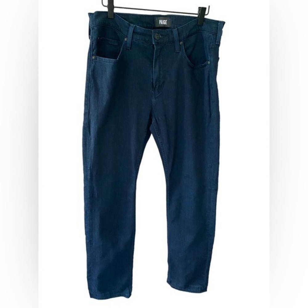 Paige women’s federal dark wash straight leg high waist blue jeans size 33 (16)